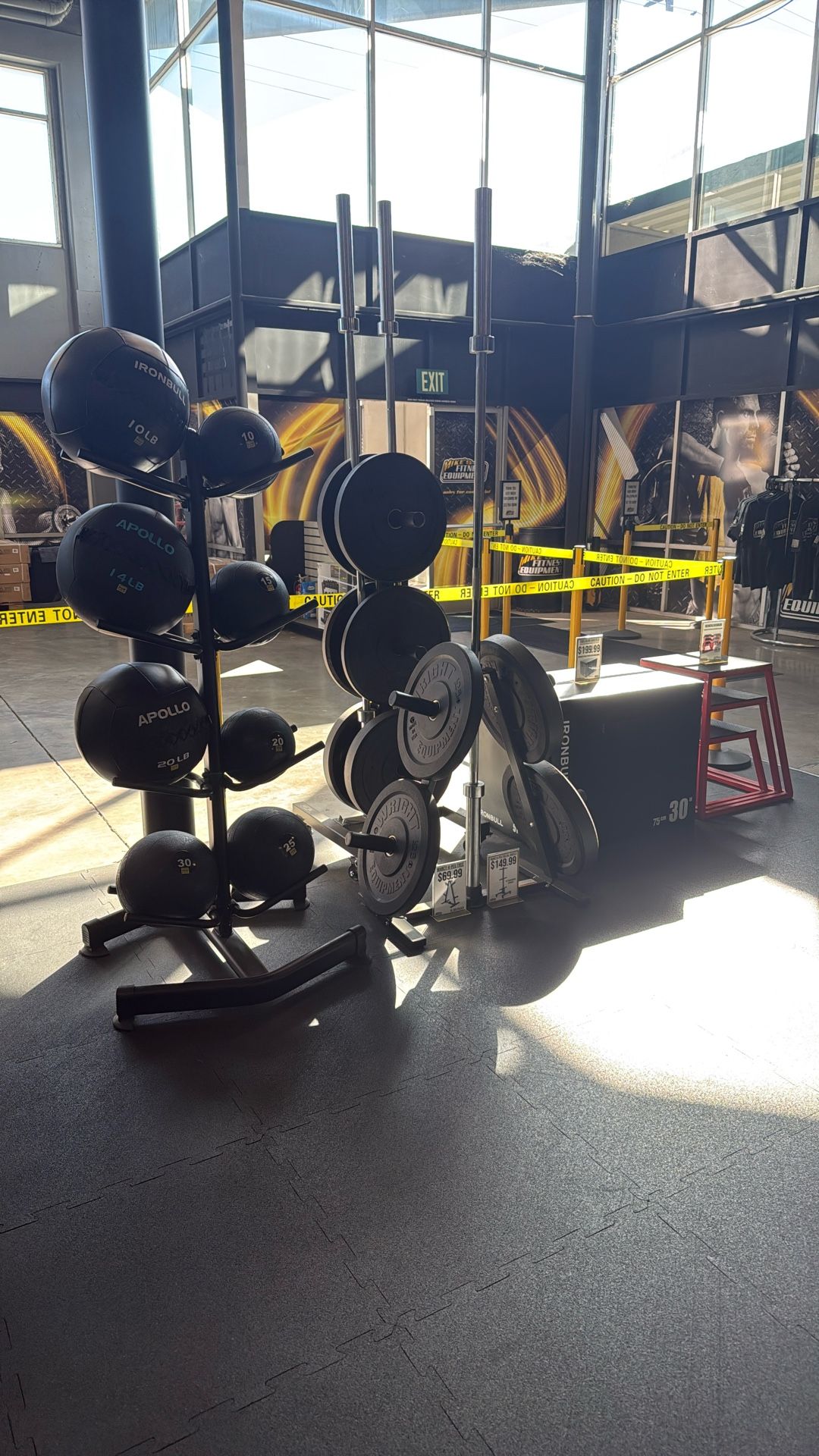 Medicine Balls – Plyo Box – Bar – Bumper Plates – Rubber Flooring – Squat Rack – Smith Machine – Dumbbells