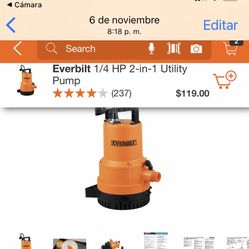 EVERBILT 2-1!UTILITY PUMP BRAND NEW