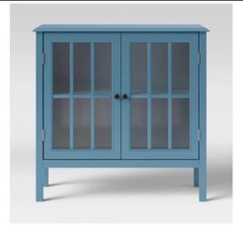 Windham 2 Door Glass Accent Storage Cabinet - Teal -
