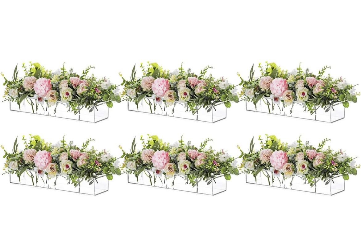 Acrylic Flower Box For Centerpieces 6 Total with 6 Bottle Warm Lights