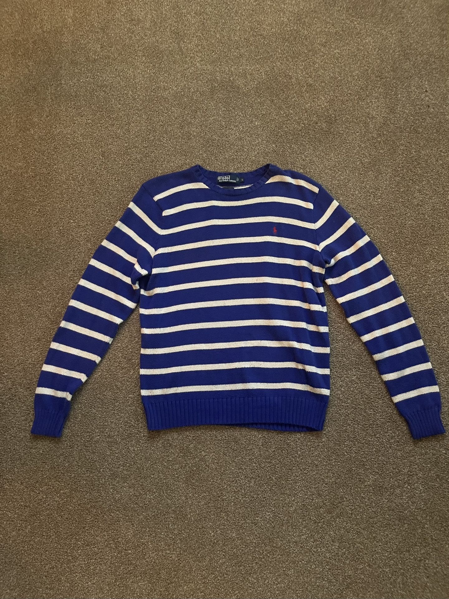 Polo Hand Knit Blue Sweater L