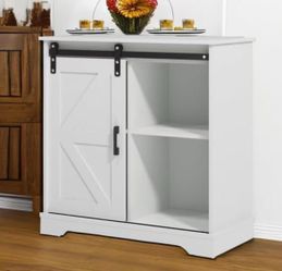 💗 Sliding Barn Door Buffet Sideboard Storage Cabinet Coffee Bar Kitchen Farmhouse Style (White)$40