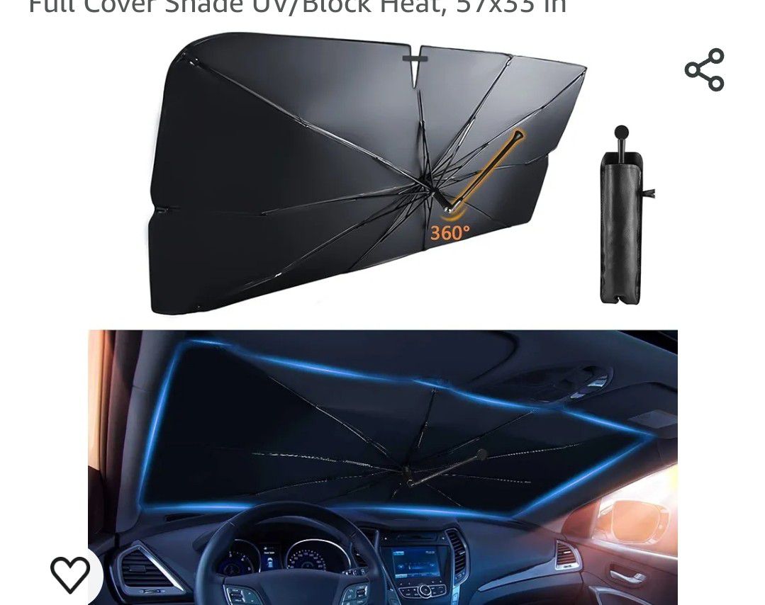 Car Windshield Sun Shade Umbrella for Most Vehicles, 2024 Upgraded Sunshade Car Windshield Umbrella with 360° Bendable Handle for Protect Car Interior