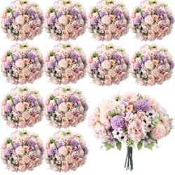 Tigeen 12 Bundles Peonies Artificial Flowers Faux Roses Silk Flowers Hydrangea Artificial Bouquet for Wedding Table Centerpiece Floral Vase Home Offic