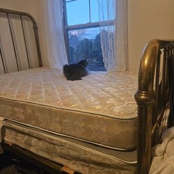 Antique Brass Bed With Mattress And Box Spring