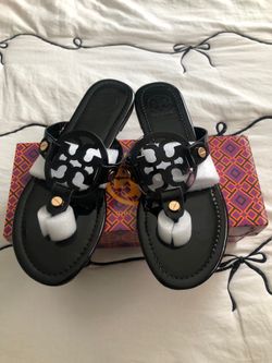 New Tory Burch Black Glossy Sandals Size 8.5