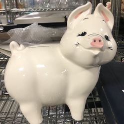 Mid Century Modern Large Smiling Pig Piggy Bank Lomac Ind. Los Angeles. Ceramic