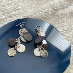 Hammered Silver, Shell And Wood Earrings