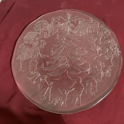Vtg 12" Glass Christmas Tree Village Scene PLAT DE NOEL Serving Platter Italy