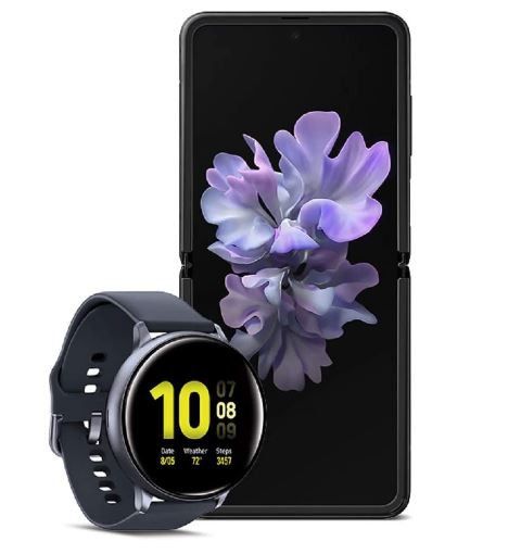 Samsung Galaxy 2 Flip Factory Unlocked Cell Phone, 256GB of Storage/Mirror Black with Watch Active2, Sleep, Workout Tracking and Pace Coaching .