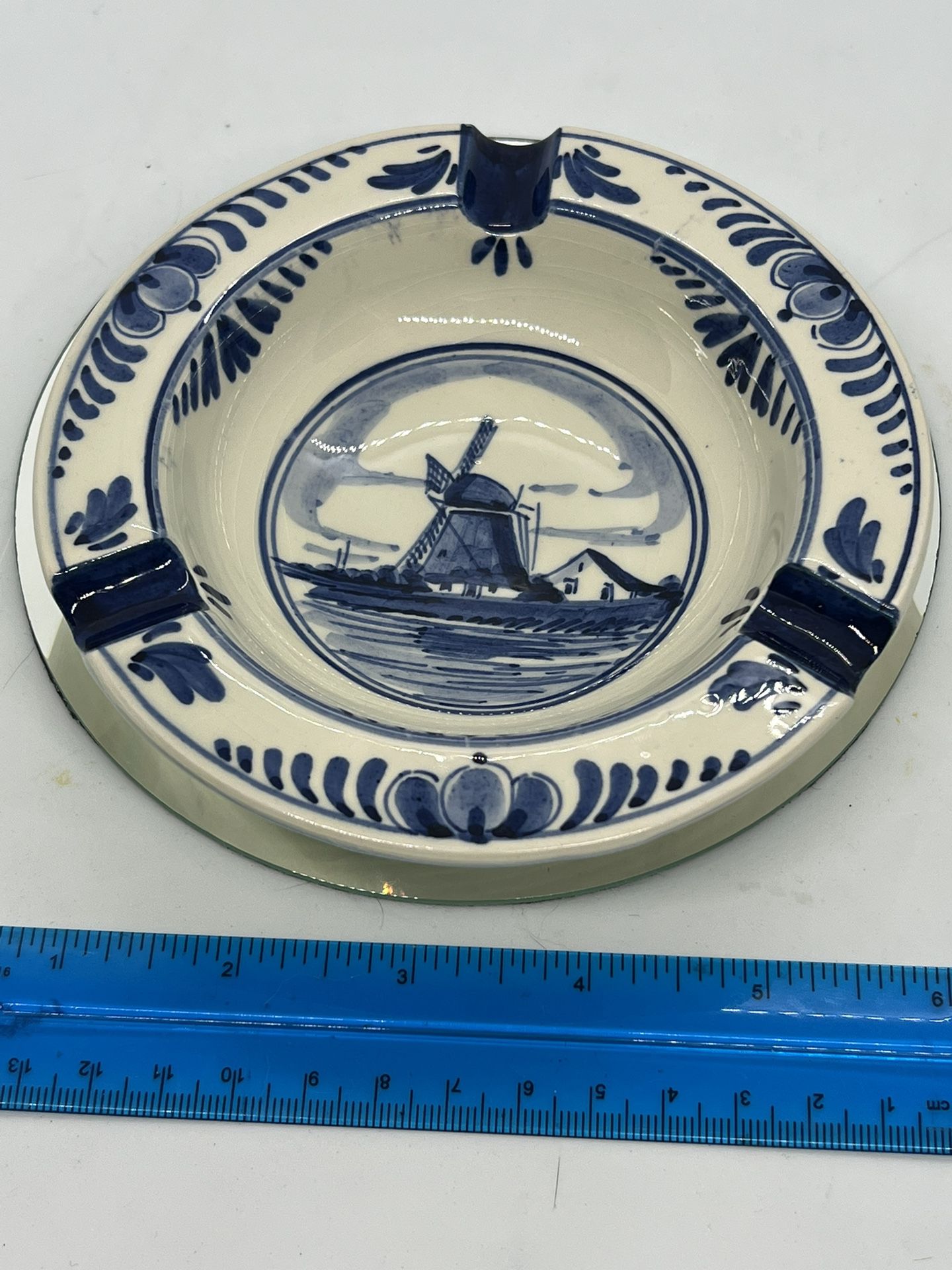 VTG 5” DELFT Blue/White Dutch Windmill Ashtray Made In Holland Hand-painted