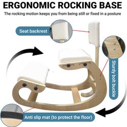 CHIESMA Ergonomic Kneeling Chair with Back Support, Adjustable Height Wooden Knee Chair - Improve Posture with an Angled Seat, with Cushion for Home,O