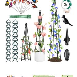 Armscye 3 Pack Garden Obelisk Trellis for Climbing Plants Outdoor, 31/47/63 inch Rustproof Metal Plant Trellis with Butterfly Decorations, Twist Ties,