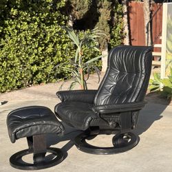 Ekornes Stressless Black Leather Recliner & Ottoman – Lounge Chair (FREE DELIVERY 🚚)