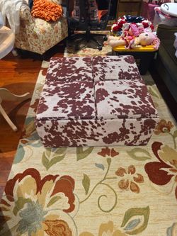 Square cow print coffee table with 4 trays and storage free