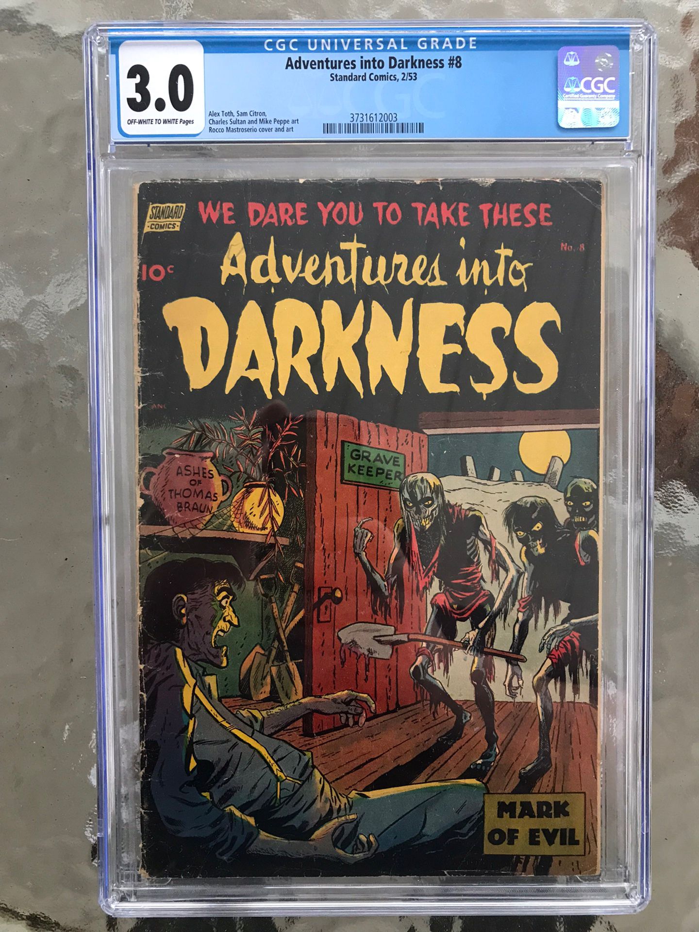 Adventures Into Darkness #8 (1953) CGC 3.0 — O/w to White Pages; Zombies Cover