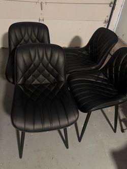 Set of 4 Black Faux Leather Dining Chairs