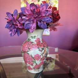 Hand Painted Decoupaged Vase 12 Inches Tall
