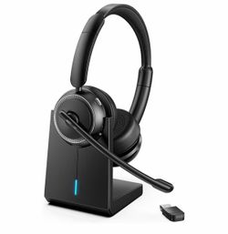 Headset with Microphone for PC, Wireless Headset with Mic for Work(Flip-to-Mute & USB Dongle), Bluetooth 5.4 Noise Cancelling Headphones with Mic for 