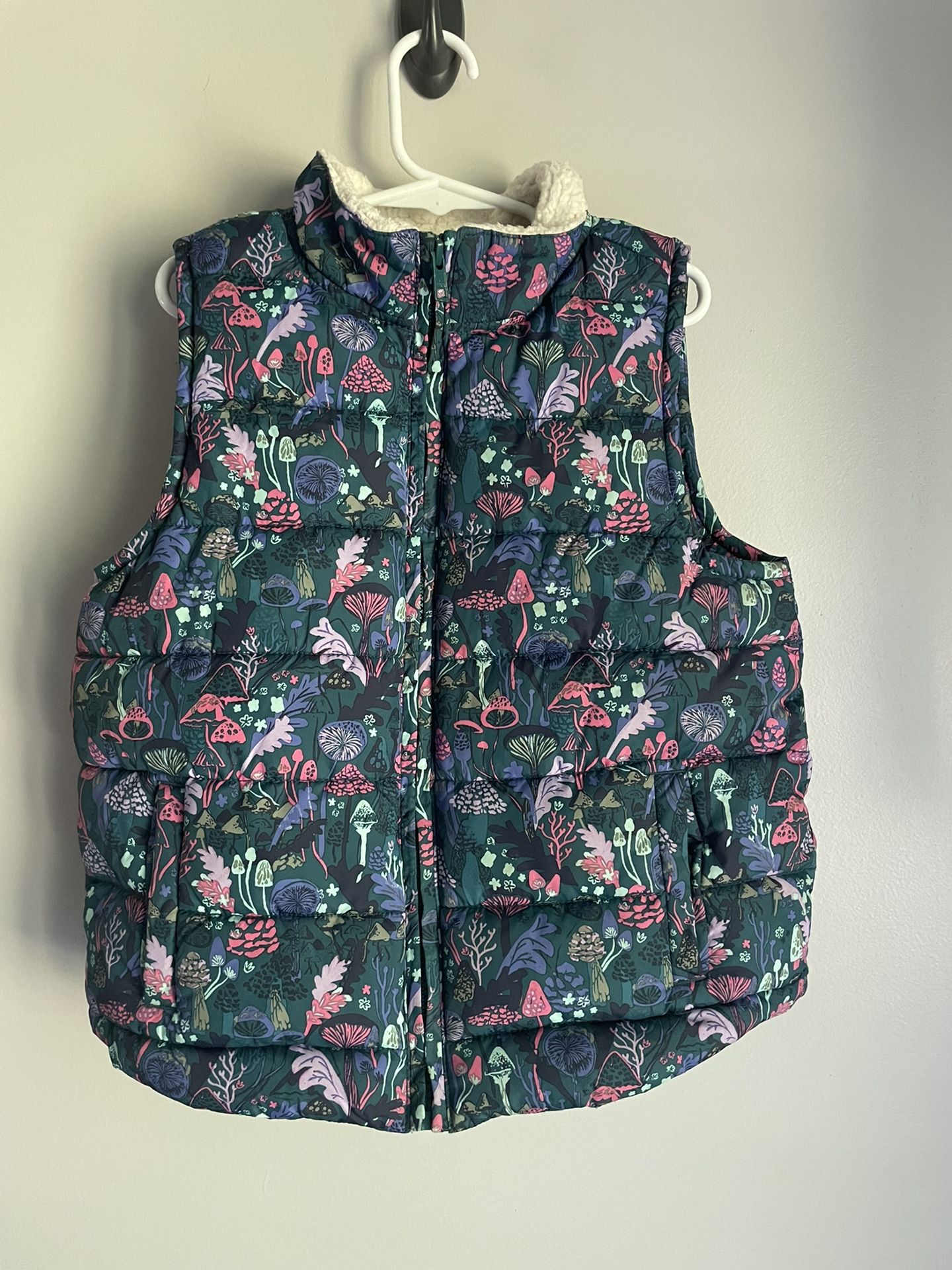 Gymboree Girls Puffer Vest M 7/8 Fleece Lined Mushrooms Deer Teal Pink Purple