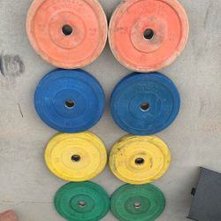 Work Out Equipment Bumper Plates, Barbells,rack Attachments And Landline 