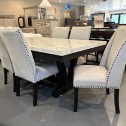 New 7pc Vance Faux Marble Dining Set