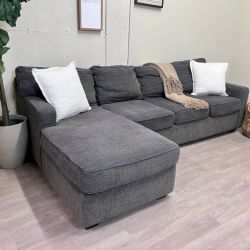 WE DELIVER! 🚚 - Jordan’s Furniture Charcoal Microfiber Modern L Sectional Couch with Chaise