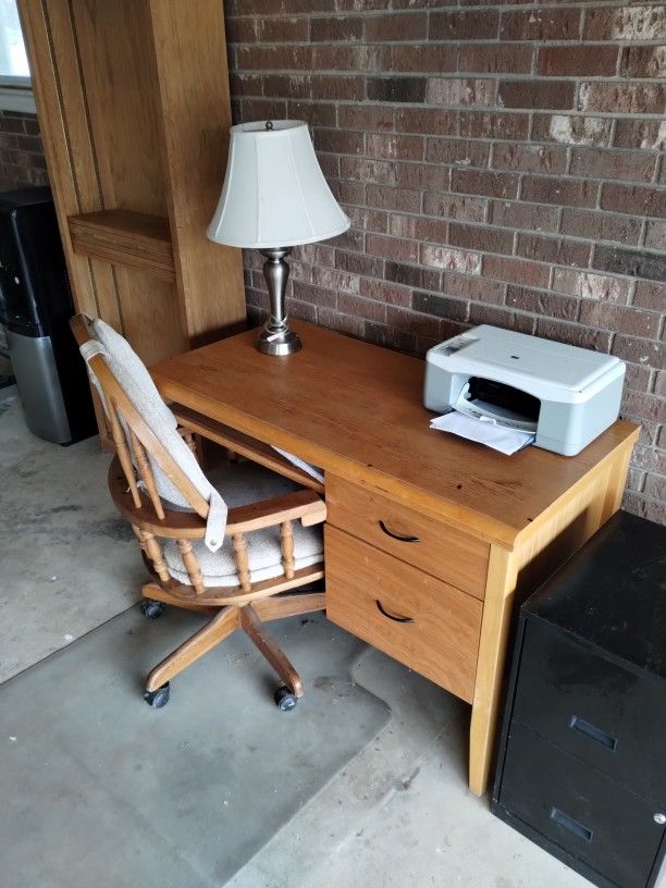 Solid Oak Desk Chair Lamp And Shelf