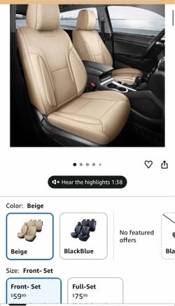 Beige Car Seat Covers Only Front 2pc - Breathable Faux Leather Universal Seat Covers for Cars, Automotive Protector Fit for Most Sedan SUV Pick-up Tru