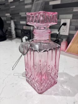 Pink Diamond Cut Glass Decanter with Tea Strainer
