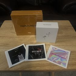 Custom Stickers, AirPods, And Louie Button Wallet 