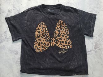Minnie Mouse Leopard Print Bow Crop Top Size Small 