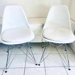 Modern White Chairs Metal Legs (2) Pair