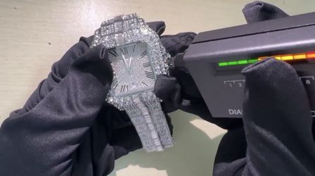 Iced Out Moissanite Santos Style Watch – 925 Silver – Fully Flooded Diamond Look