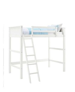 White Wood Loft Bed Frame with Ladder