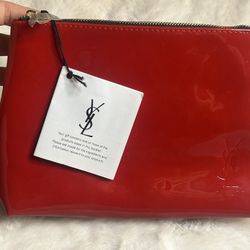 Red YSL leather clutch bag makeup bag