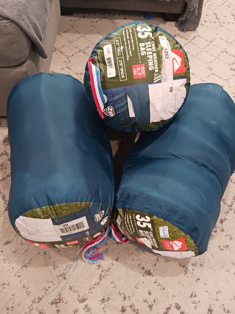 3 Ozark Trail 35-Degree Cool Weather Rectangular Sleeping Bag, Blue, 33"x77"