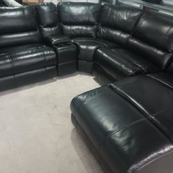 SECTIONAL GENUINE LEATHER RECLINER ELECTRIC ⚡ BLACK COLOR.. DELIVERY SERVICE AVAILABLE 💥🚚💥