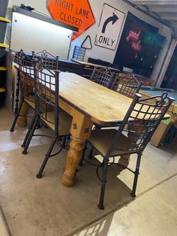 Antique Western Distressed Dinning Room Table and Chaies