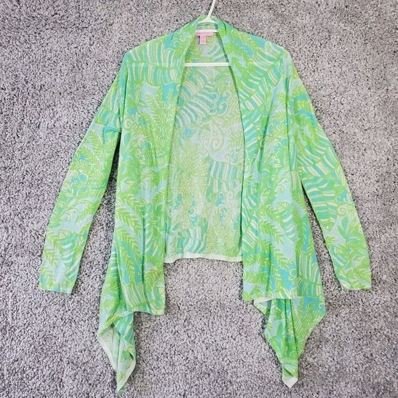 Lilly Pulitzer Cardigan Womens S/M Green Waterfall Coverup Beach Resort READ 