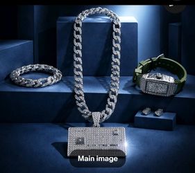 Men's Silver's Watch, Figaro Necklace&Bracelet, VVS CZ Earring