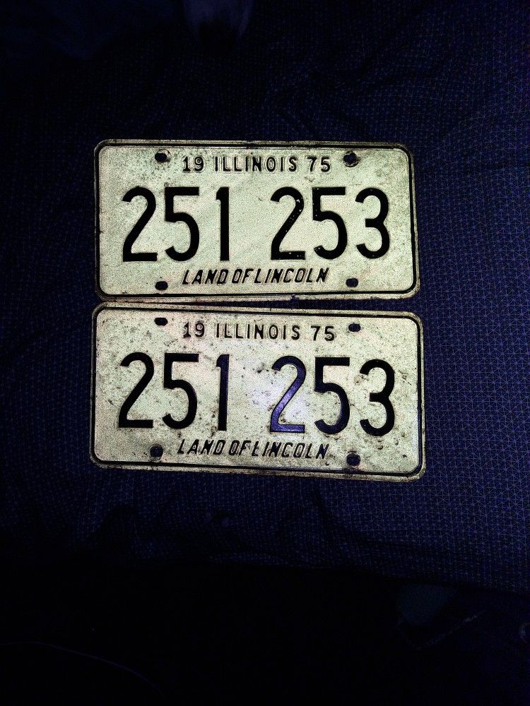 Vintage Masking Illinois License Plates In Yellow From 1975, Most Likely Special Plates Number 251-253