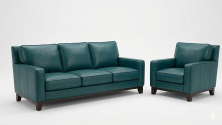Genuine Leather Sofa & Armchair Set (Teal / Dark Turquoise)