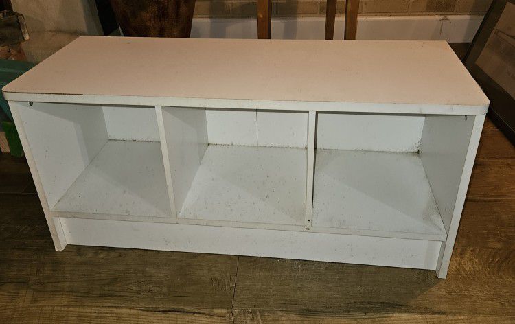 White Sitting Bench With  Shelves For Storage