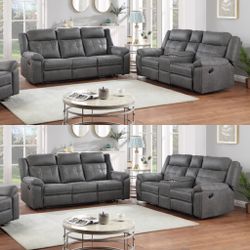 New Gray Reclining Sofa And Loveseat With USB Ports 