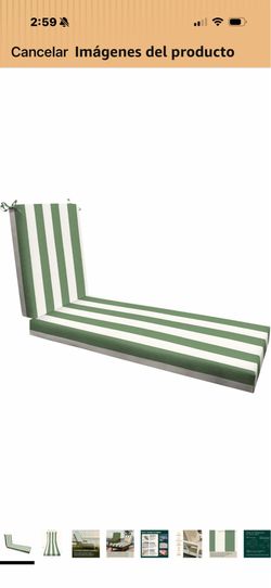 Honeycomb Heritage Outdoor Furniture Cushion, 21.5 x 70 inches Cabana Stripe Chair Cushion (Green and Cream) – Water- and Fade-Resistant, Reversible D