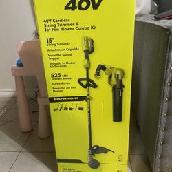 Ryobi 40v Cordless String Trimmer And Jet Fan Blower Includes Battery And Charger