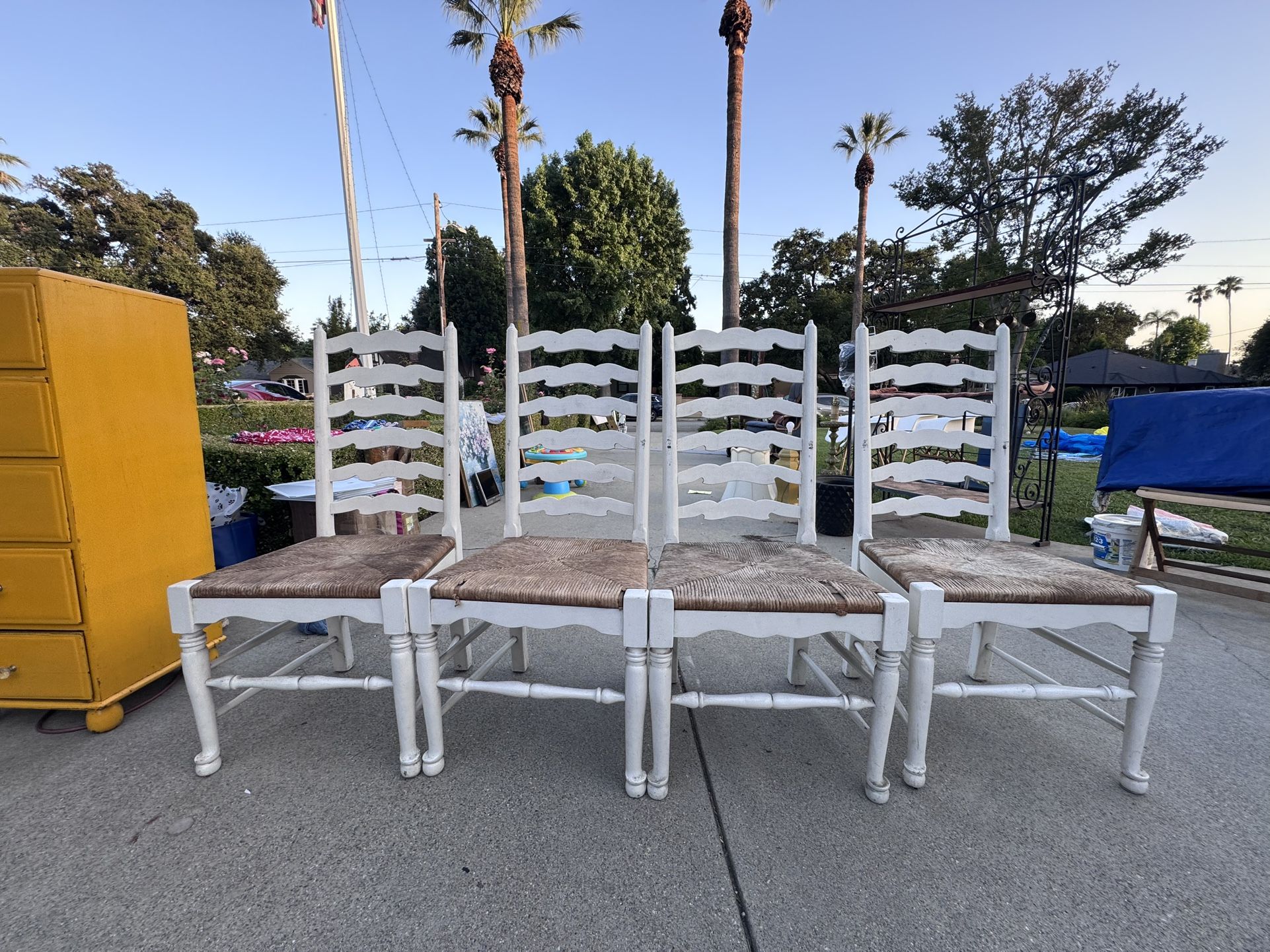 Set Of 4 High Back Wood Chairs 