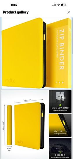 Vault X 12 Pocket Zip Trading Card Binder 480 Cards Exo-Tec (Yellow) Holds 480 standard-size TCG cards in 20 side-loading 12-pocket pages. Padded, wat