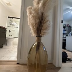 Pampas And Large Rattan Wrapped Vase